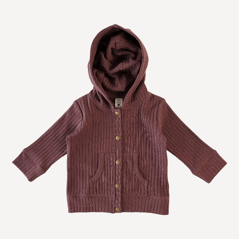 NWT 5Y Kate Quinn Long Sleeve Kanga Snap Hoodie Hooded Jacket Mahogany Wide Rib